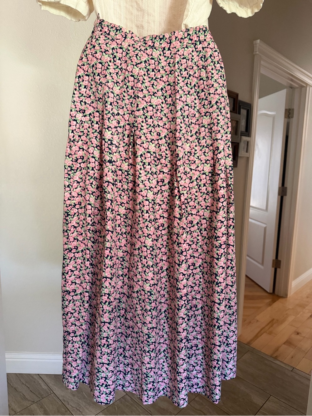 Vintage 90s Components Pink Floral Ankle Maxi Skirt Cottagecore Boho Romantic 8 - Picture 9 of 12